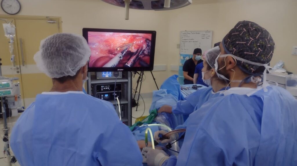 Paso quirúrgico clave de prostatectomía radical robótica · vista intraoperatoria · misión institucional